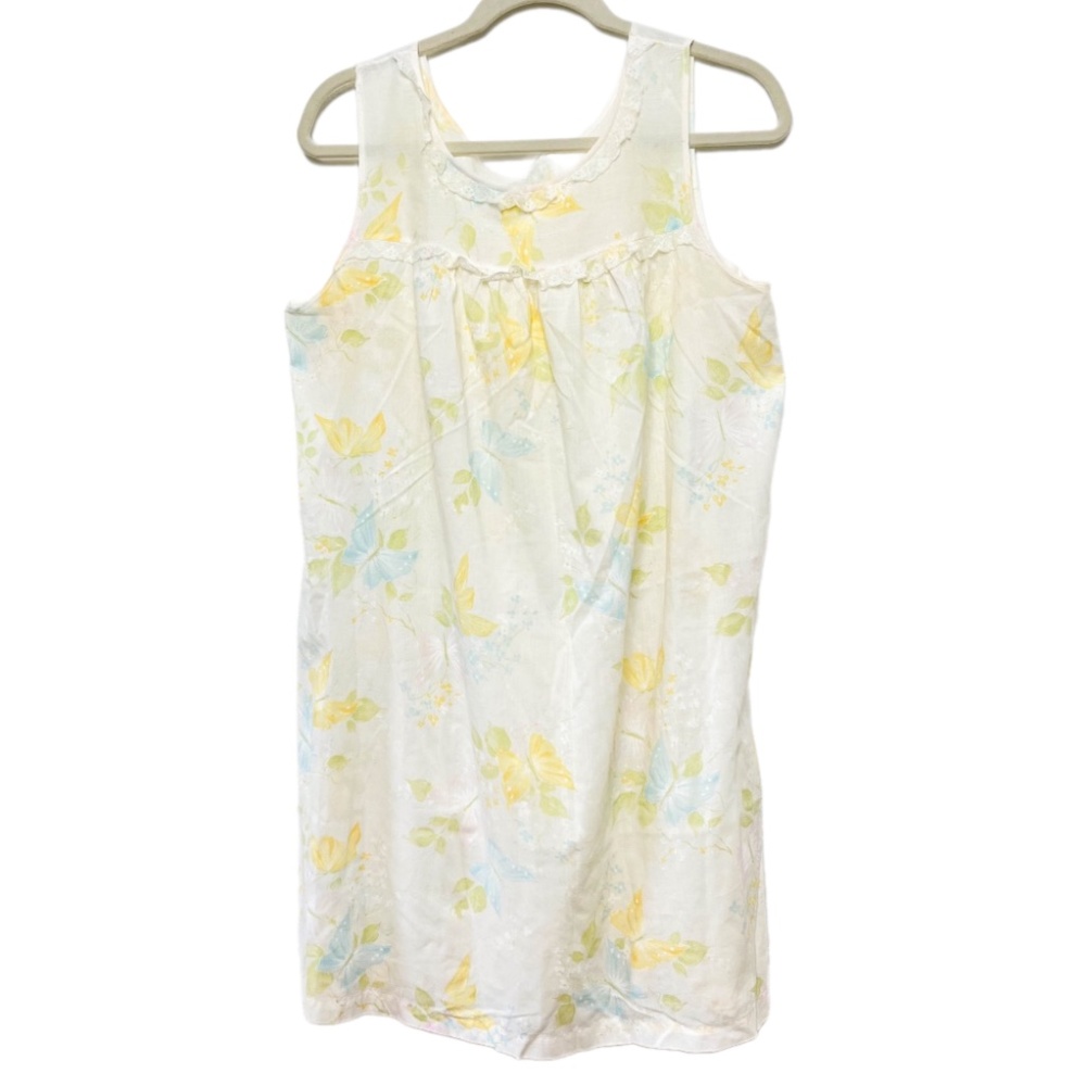 Vintage Floral Summer Nighty Dress Light Yellow Blue Butterfly Small